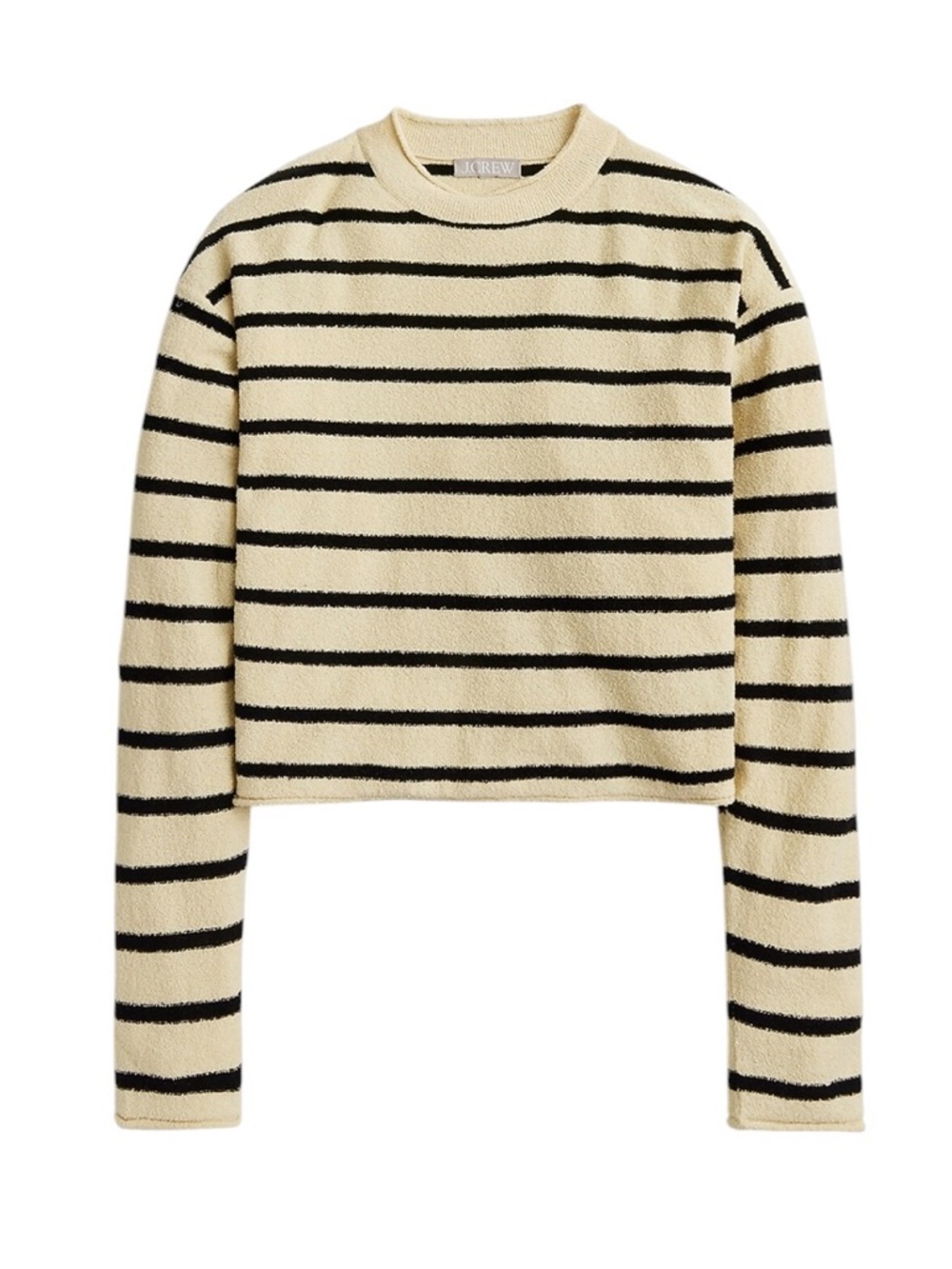 J. Crew Cropped Boucle Rollneck Sweater in Stripe Size XXL Tan Black Nautical